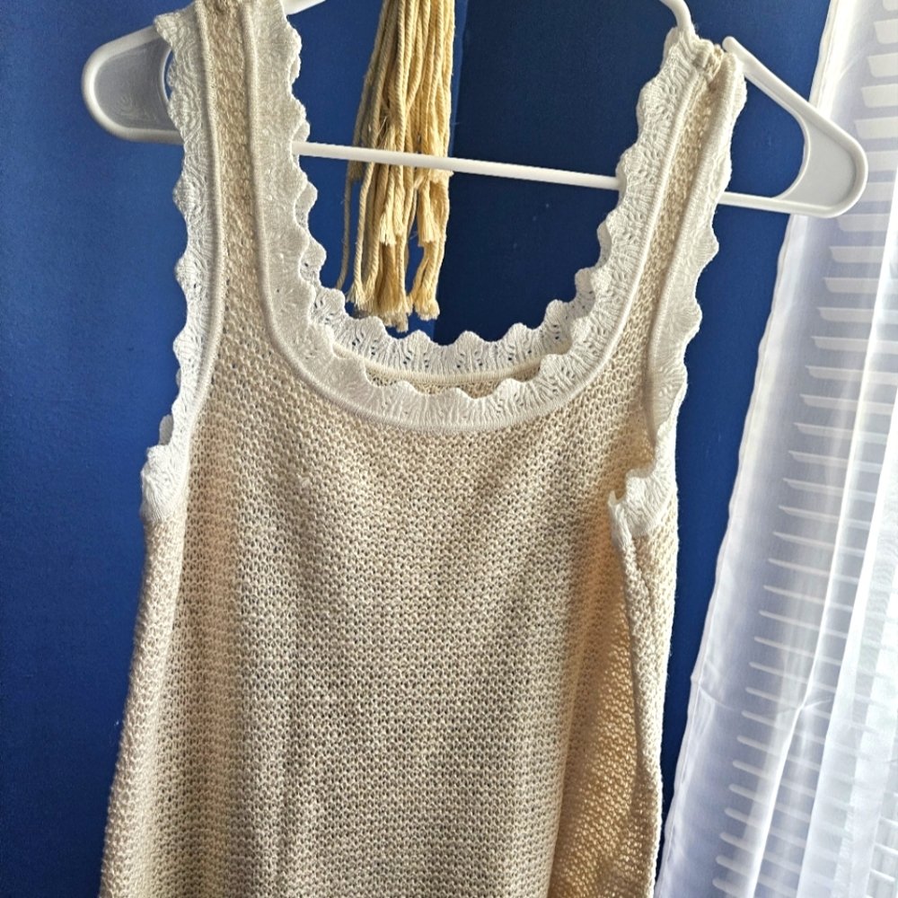 LC Lauren Conrad Cream Scalloped Knit Top